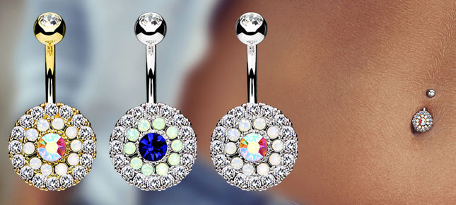 Owl Dangle Navel Ring - Surgical Steel Belly Bar With Multicolor Cubic Zirconia, 14g (1.6mm) X 10mm, Nickel-Free