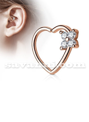 1.2mm Lävistysrengas Sydän Zirkoni Kukka