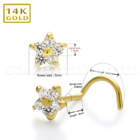 14K Gold Nenäkoru Zircon Flower Spiral