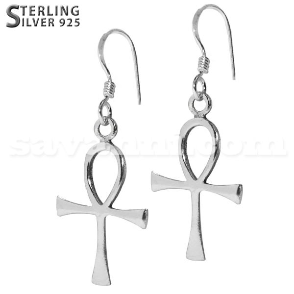 Silver Earrings Ankh Cross