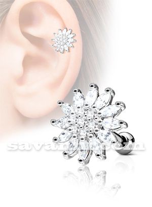 Sparkly Crystal Flower Helix Piercing