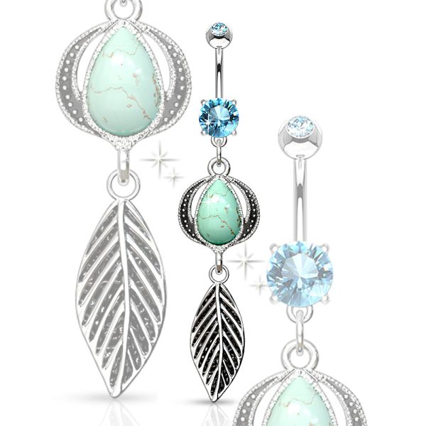 Belly Piercing Feather Turquoise