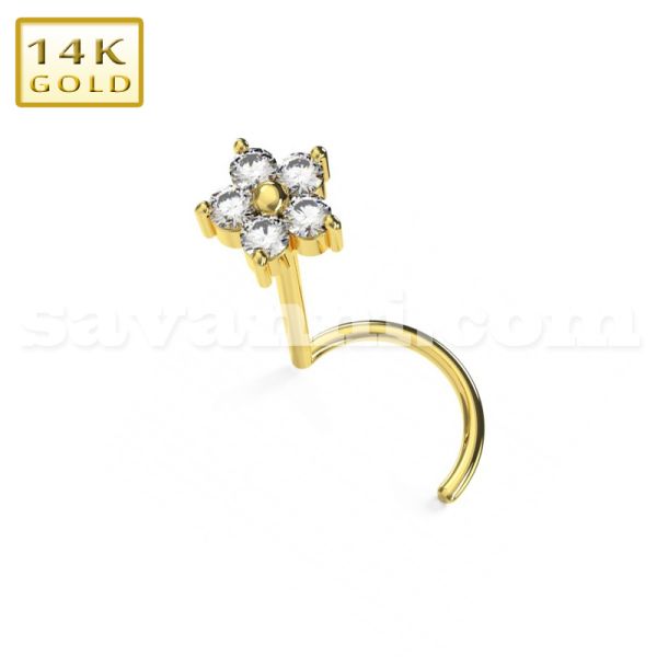 14K Kulta Nenäkoru Zircon Flower Spiral